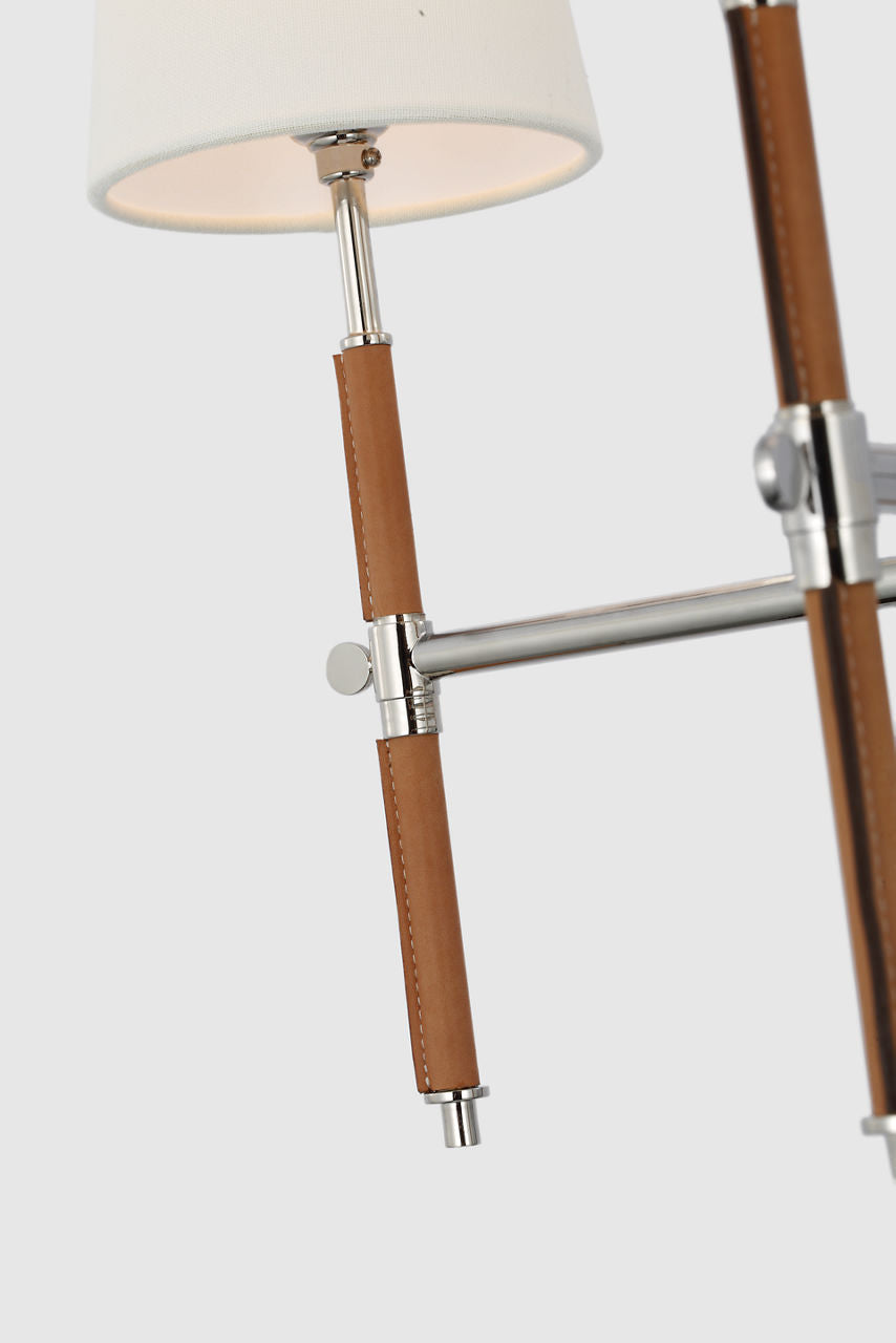 Bryant Small Wrapped Chandelier | Polished Nickel and Natural Leather | Linen Shades