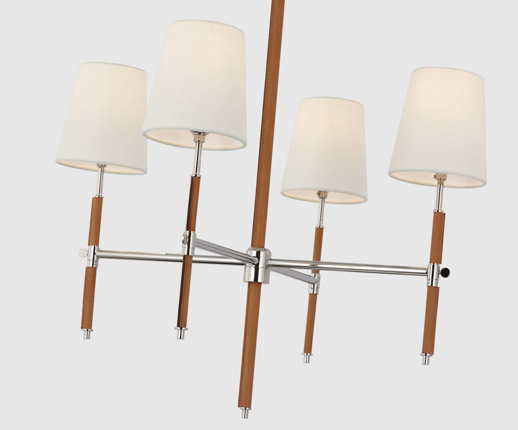 Bryant Small Wrapped Chandelier | Polished Nickel and Natural Leather | Linen Shades