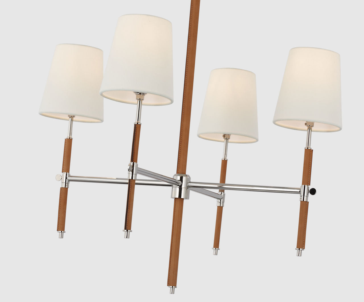 Bryant Small Wrapped Chandelier | Polished Nickel and Natural Leather | Linen Shades
