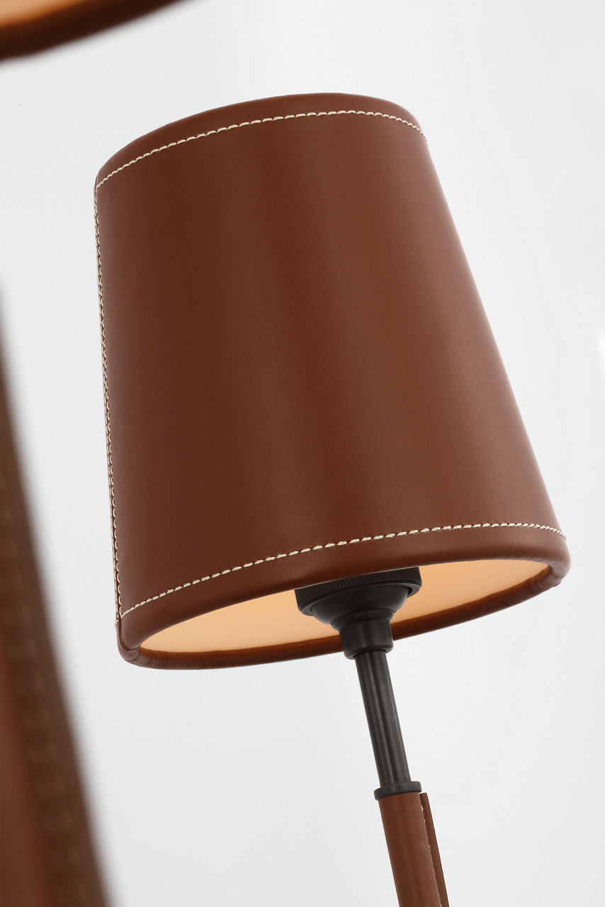 Bryant Large Wrapped Chandelier | Bronze and Saddle Leather | Saddle Leather Shade