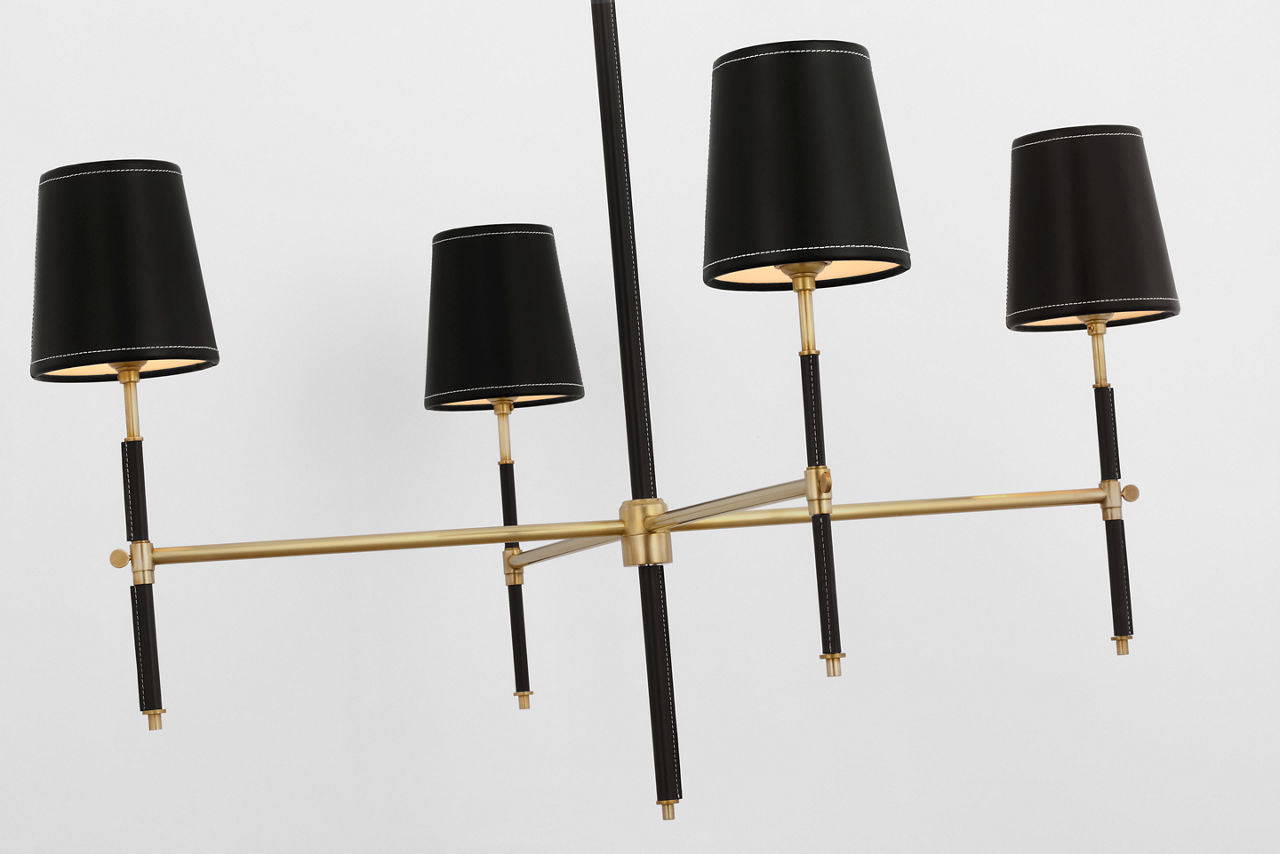Bryant Large Wrapped Chandelier | Hand-Rubbed Antique Brass and Chocolate Leather | Chocolate Leather Shade