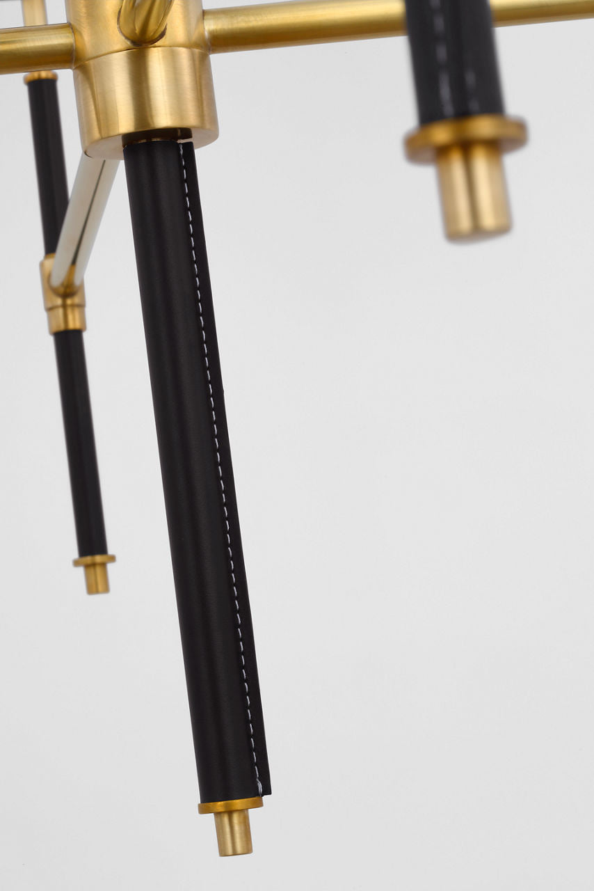 Bryant Large Wrapped Chandelier | Hand-Rubbed Antique Brass and Chocolate Leather | Chocolate Leather Shade
