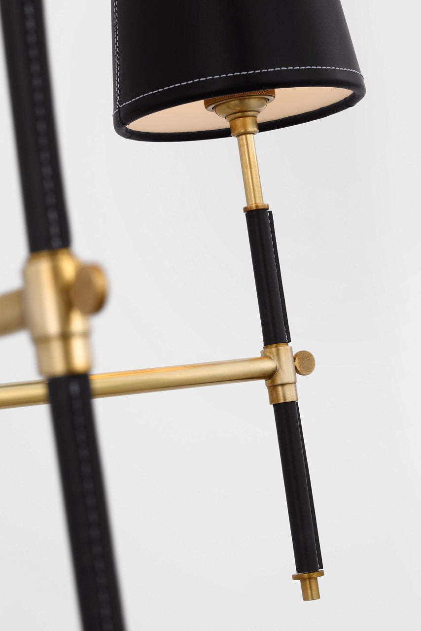 Bryant Large Wrapped Chandelier | Hand-Rubbed Antique Brass and Chocolate Leather | Chocolate Leather Shade