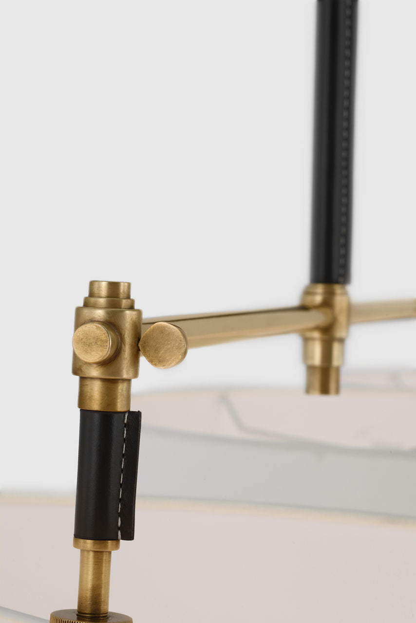 Bryant Large Wrapped Billiard | Hand-Rubbed Antique Brass and Chocolate Leather | Linen Shades