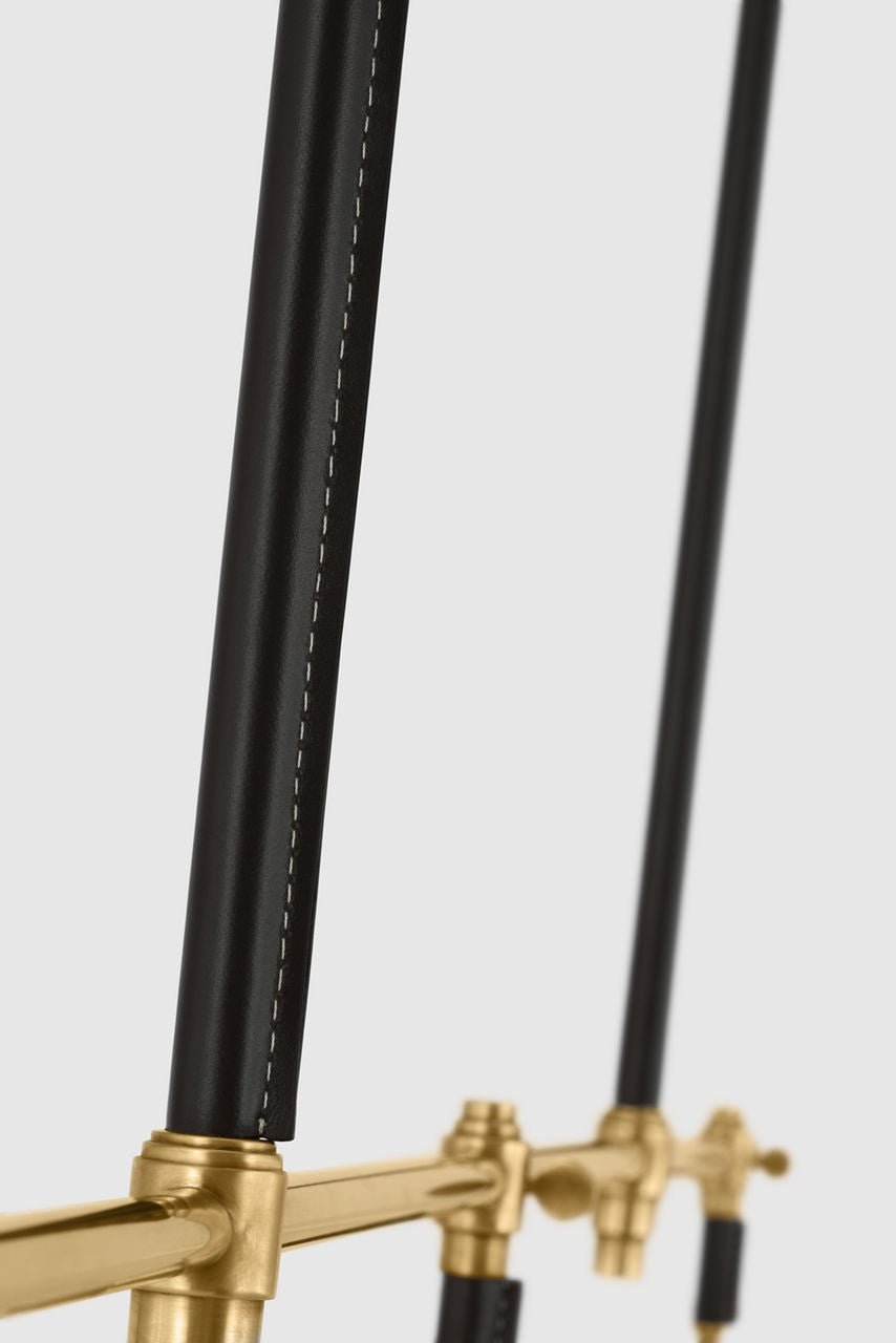 Bryant Large Wrapped Billiard | Hand-Rubbed Antique Brass and Chocolate Leather | Linen Shades