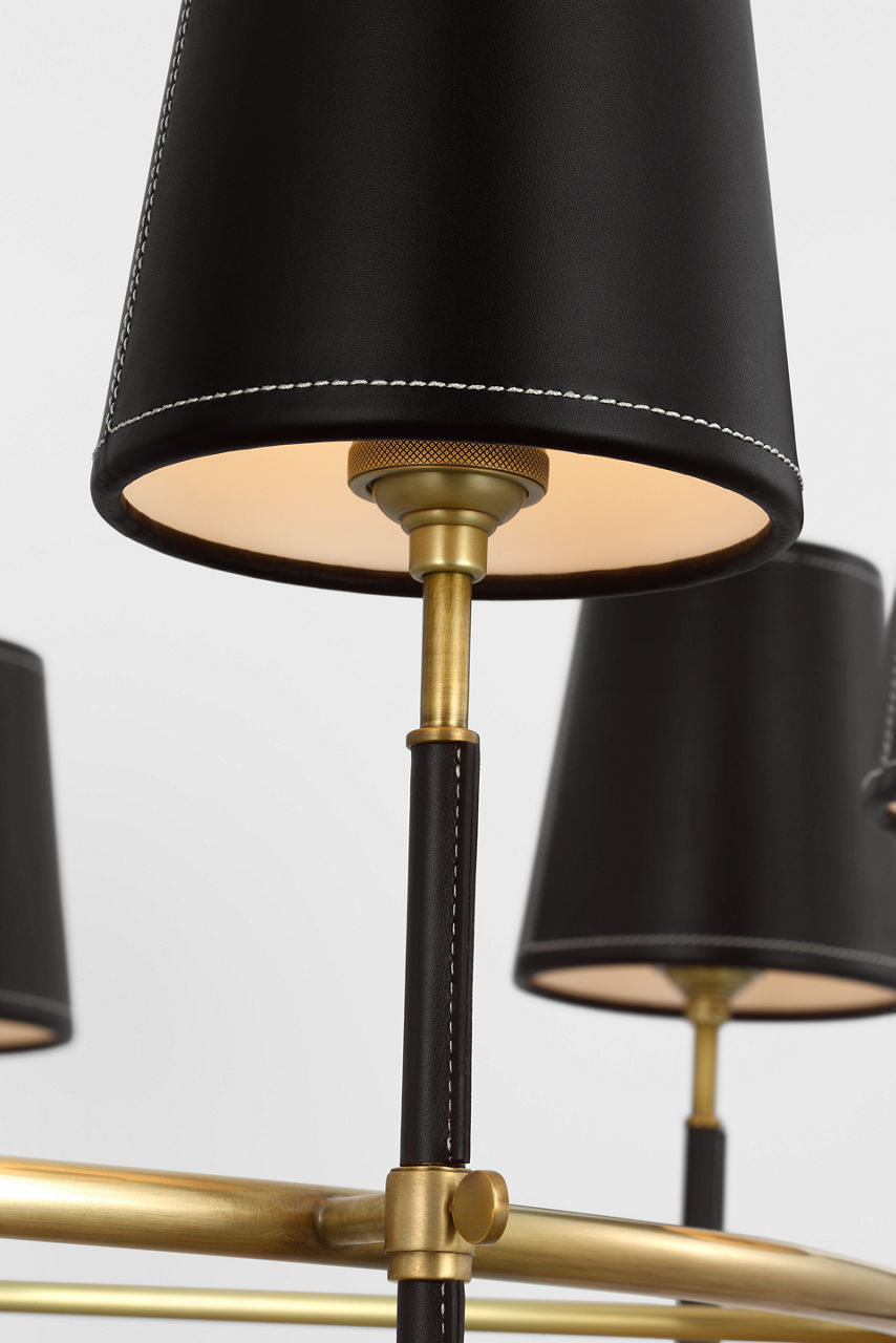 Bryant Wrapped Ring Chandelier | Hand-Rubbed Antique Brass and Chocolate Leather | Chocolate Leather Shade