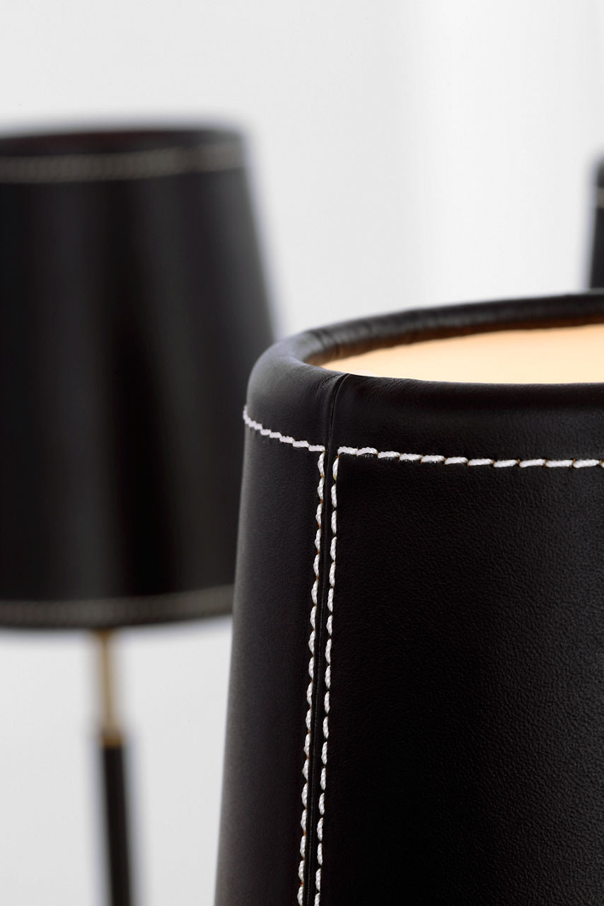 Bryant Wrapped Ring Chandelier | Hand-Rubbed Antique Brass and Chocolate Leather | Chocolate Leather Shade