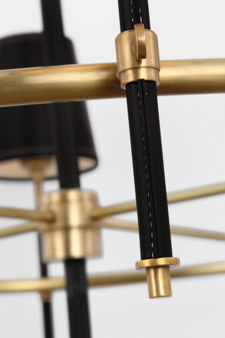 Bryant Wrapped Ring Chandelier | Hand-Rubbed Antique Brass and Chocolate Leather | Chocolate Leather Shade