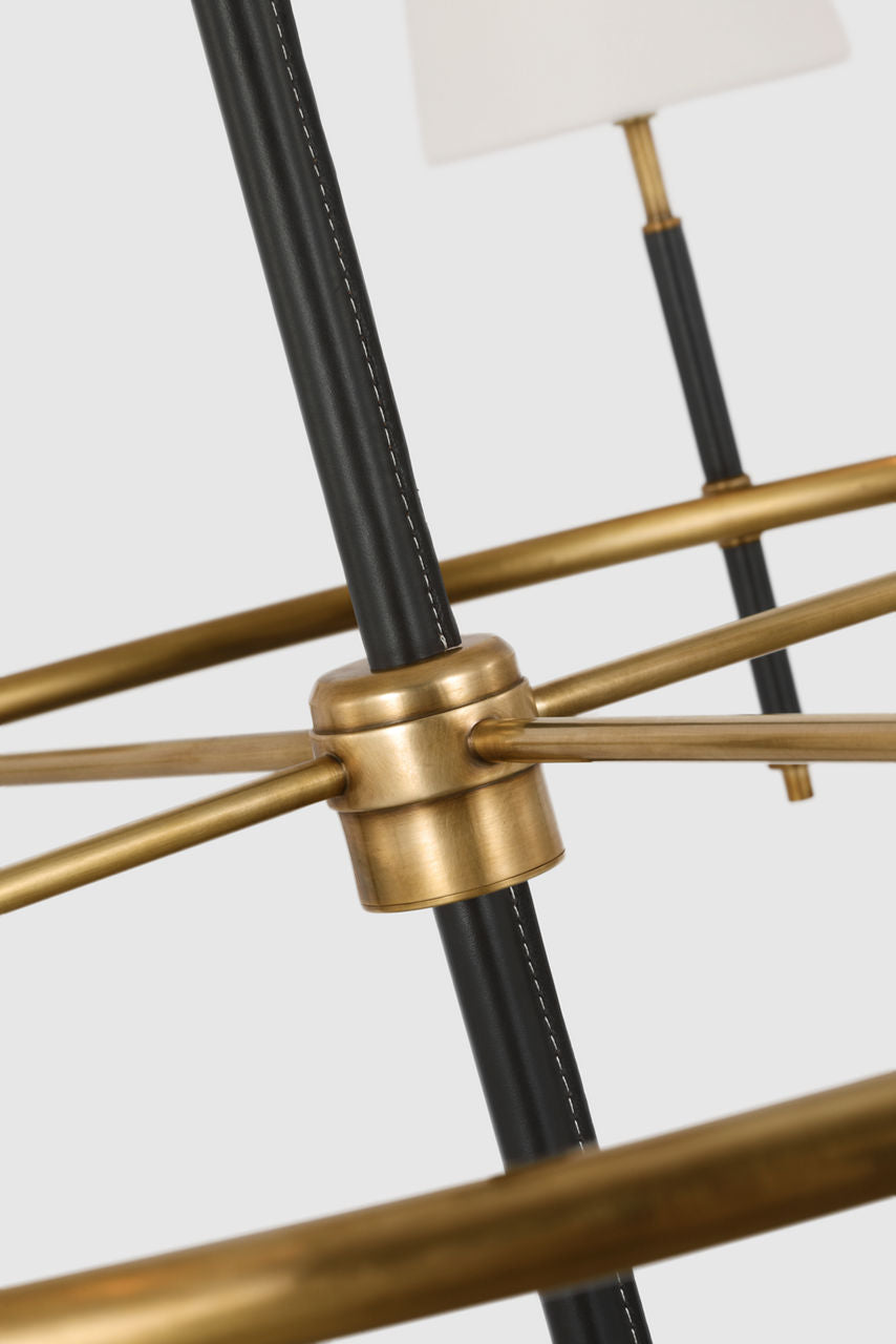 Bryant Wrapped Ring Chandelier | Hand-Rubbed Antique Brass and Chocolate Leather | Linen Shades