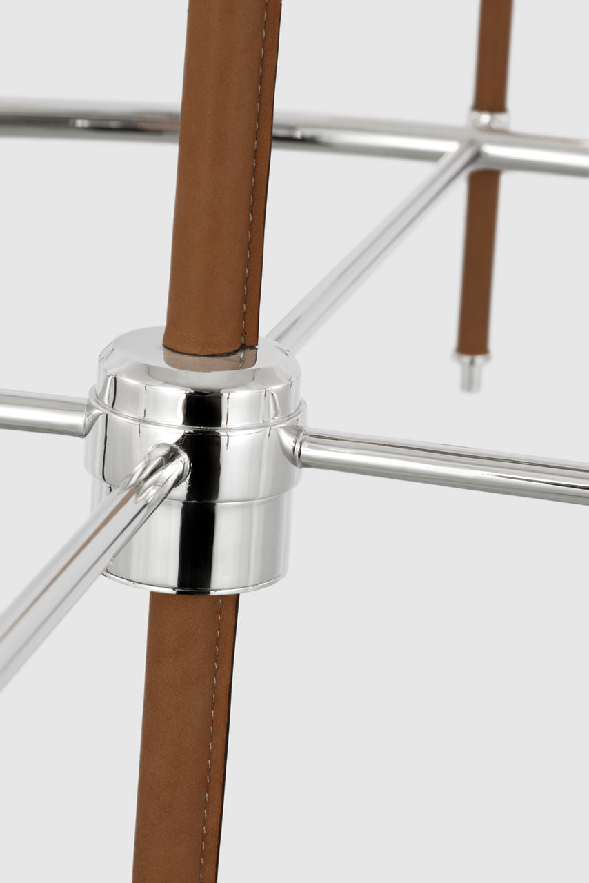 Bryant Wrapped Ring Chandelier | Polished Nickel and Natural Leather | Linen Shades