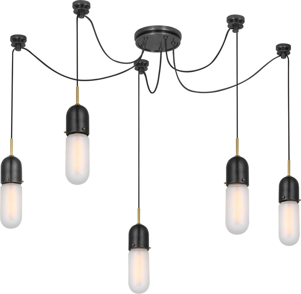 Junio 5-Light Chandelier | Bronze and Brass | Frosted Glass