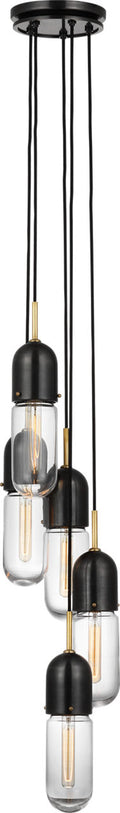 Junio 5-Light Pendant | Bronze and Brass | Clear Glass