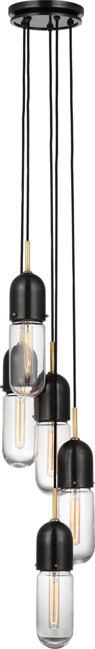 Junio 5-Light Pendant | Bronze and Brass | Clear Glass