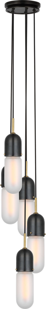 Junio 5-Light Pendant | Bronze and Brass | Frosted Glass