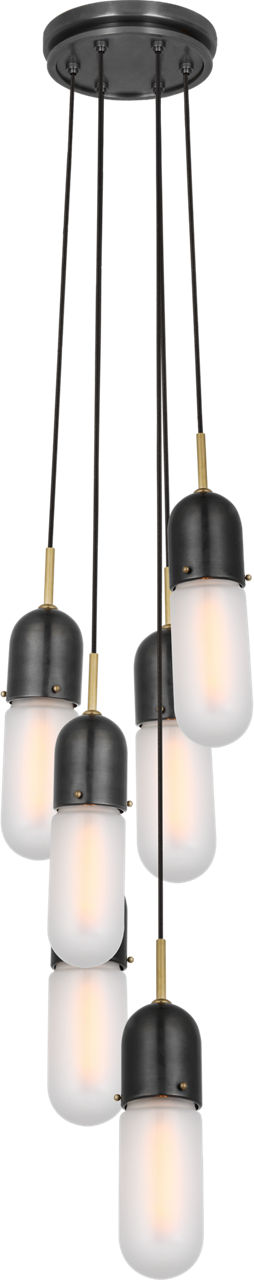 Junio 6-Light Pendant | Bronze and Brass | Frosted Glass