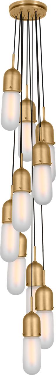 Junio 10-Light Pendant | Hand-Rubbed Antique Brass | Frosted Glass