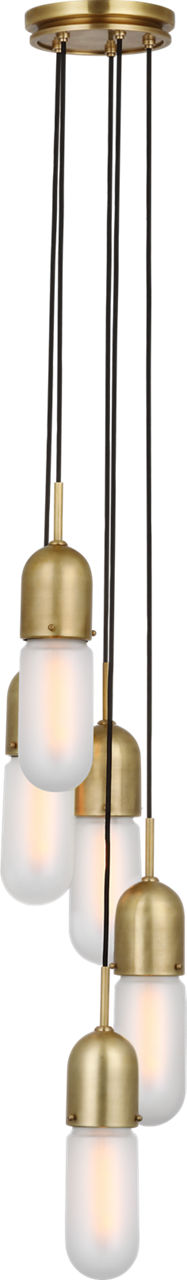 Junio 5-Light Pendant | Hand-Rubbed Antique Brass | Frosted Glass