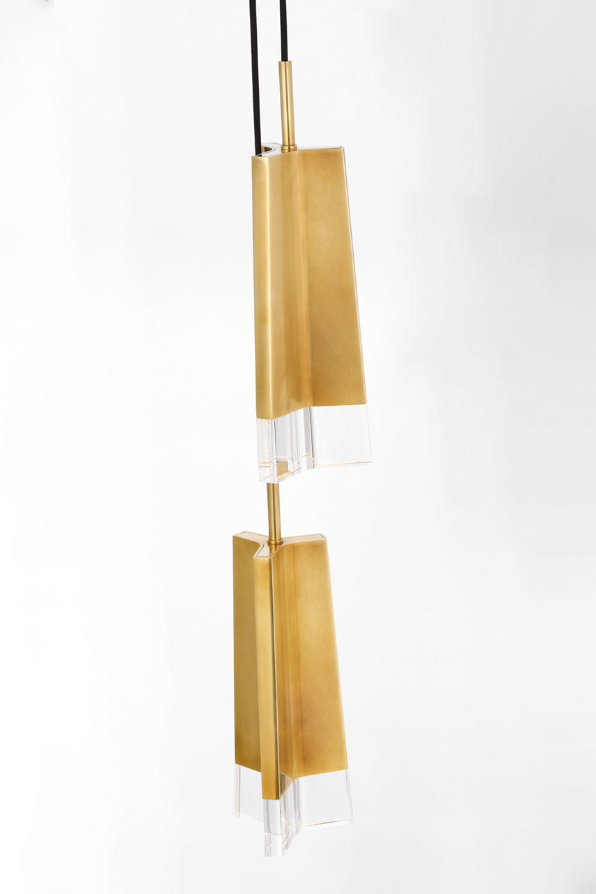 Matcha 2 Light Pendant | Hand-Rubbed Antique Brass | Clear Glass