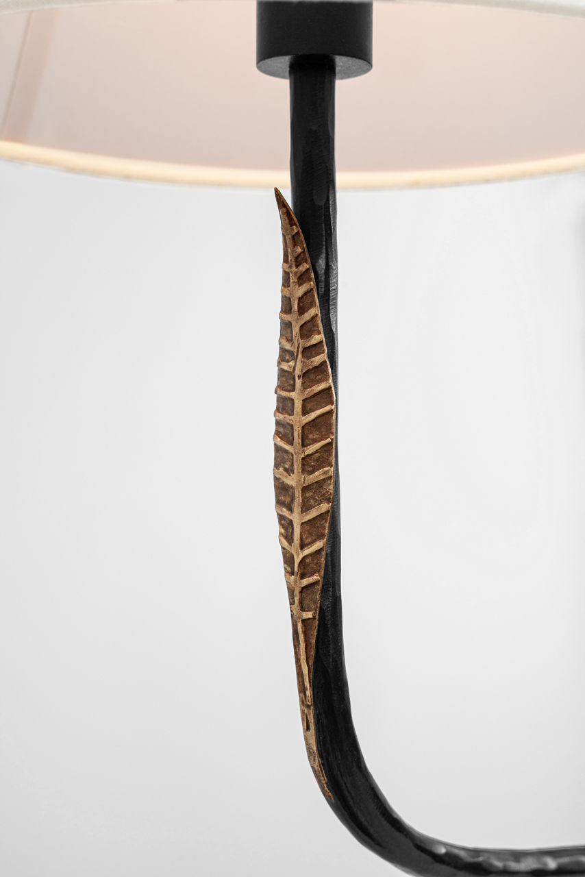 Kairos 62" Linear Chandelier | Aged Iron and Roman Bronze | Linen Shades