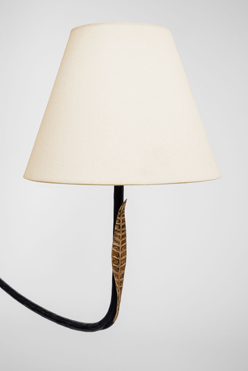 Kairos 62" Linear Chandelier | Aged Iron and Roman Bronze | Linen Shades