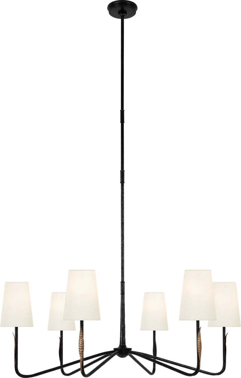 Kairos 40" Chandelier | Aged Iron and Roman Bronze | Linen Shades