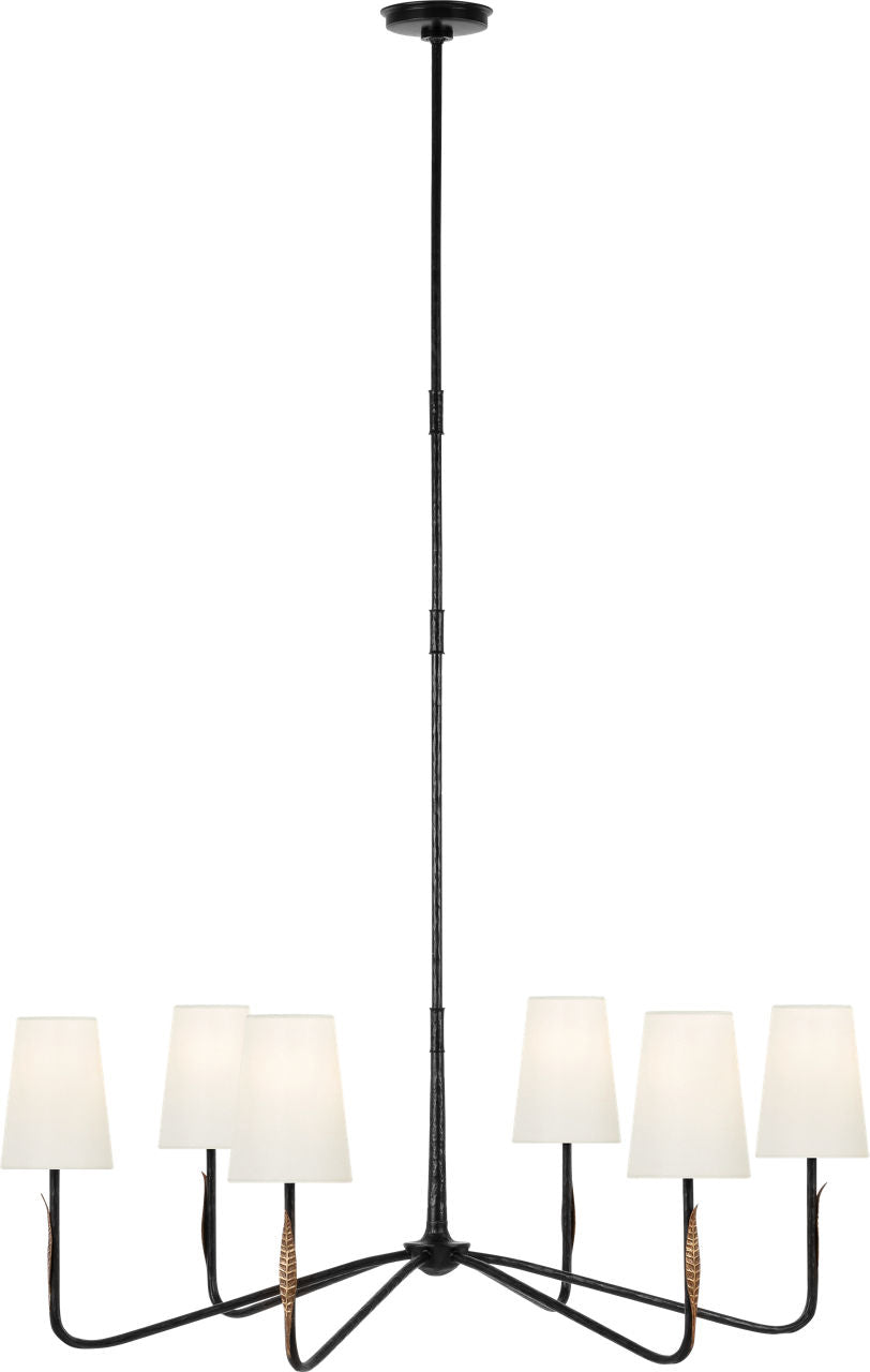 Kairos 40" Chandelier | Aged Iron and Roman Bronze | Linen Shades