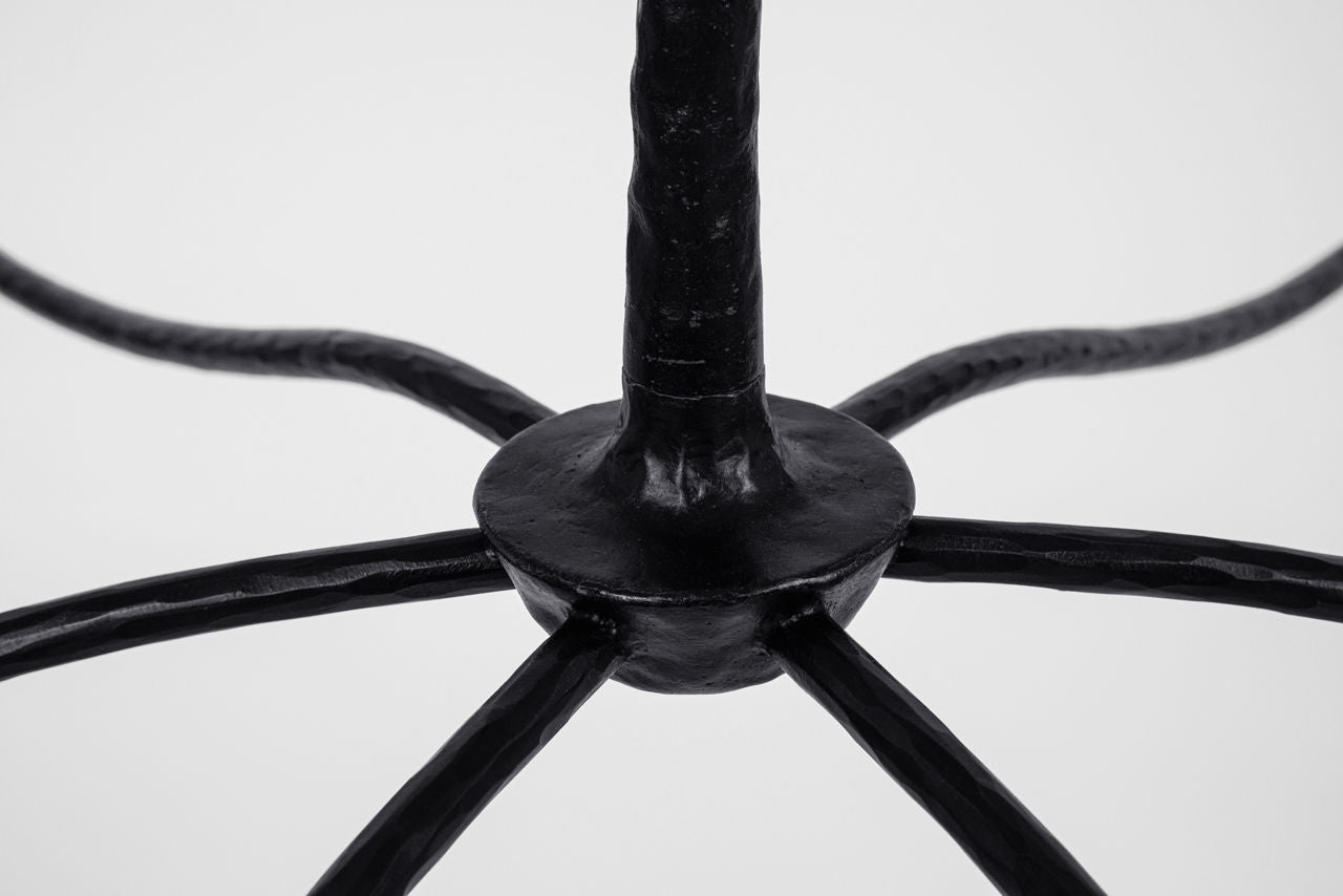 Kairos 58" Chandelier | Aged Iron and Roman Bronze | Linen Shades