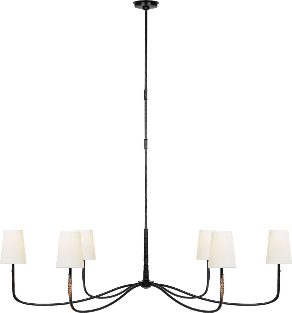 Kairos 58" Chandelier | Aged Iron and Roman Bronze | Linen Shades
