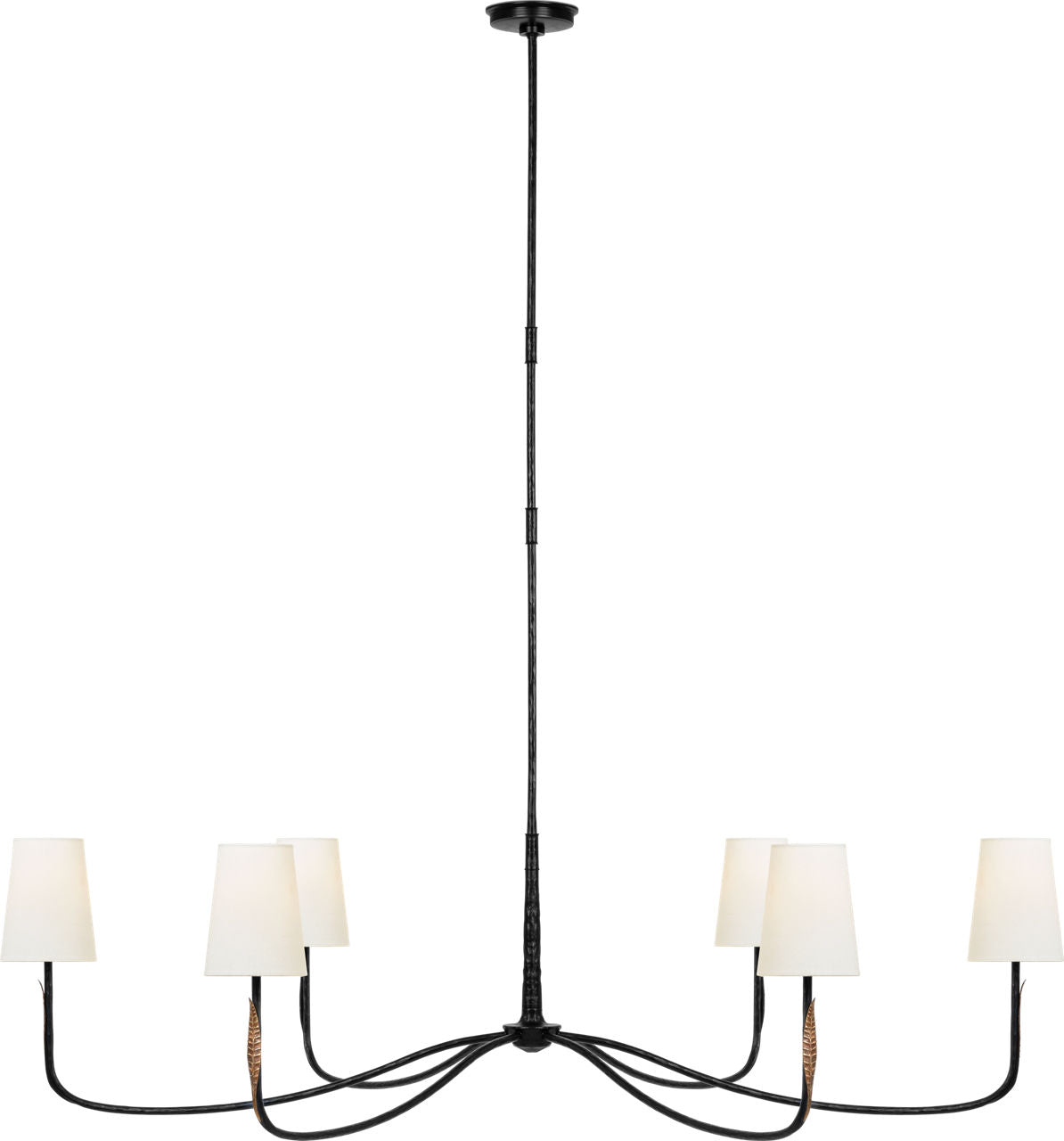 Kairos 58" Chandelier | Aged Iron and Roman Bronze | Linen Shades
