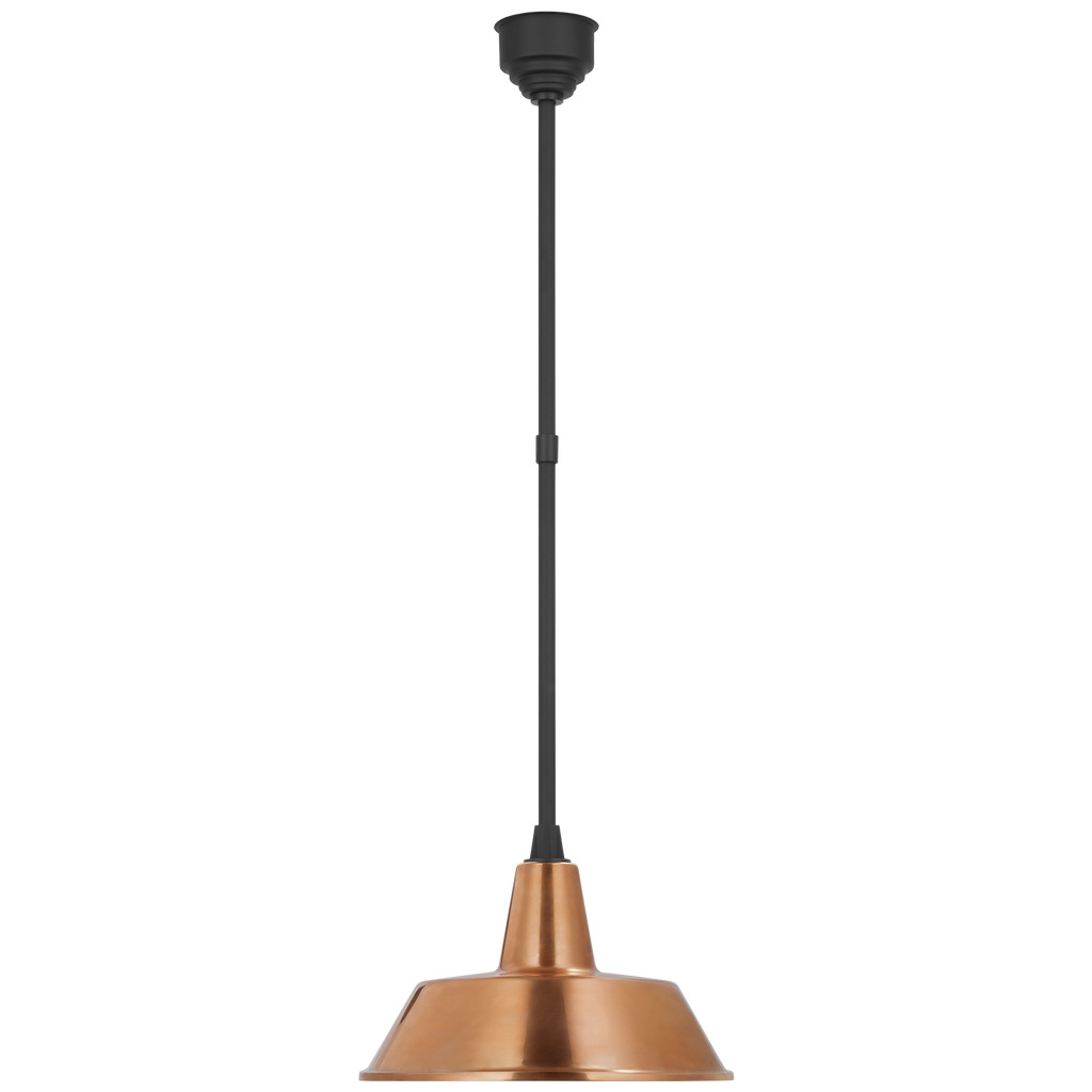 Academy Pendant | Matte Black | 16" Soft Copper Bowers Shade