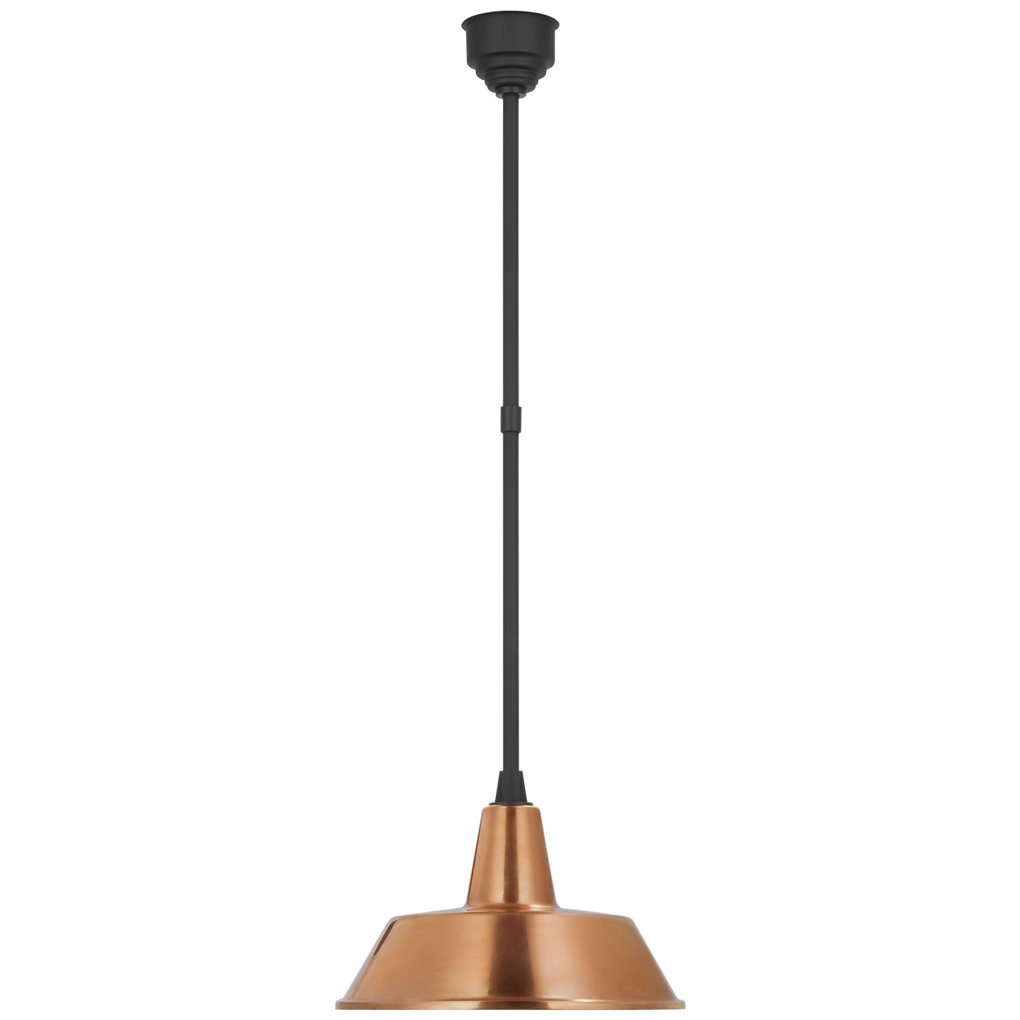 Academy Pendant | Matte Black | 16" Soft Copper Bowers Shade