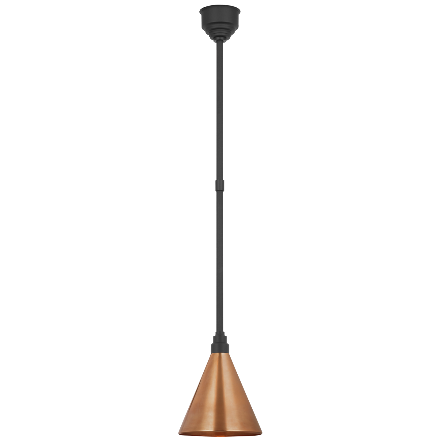 Academy Pendant | Matte Black | 9" Soft Copper Conical Savannah Shade