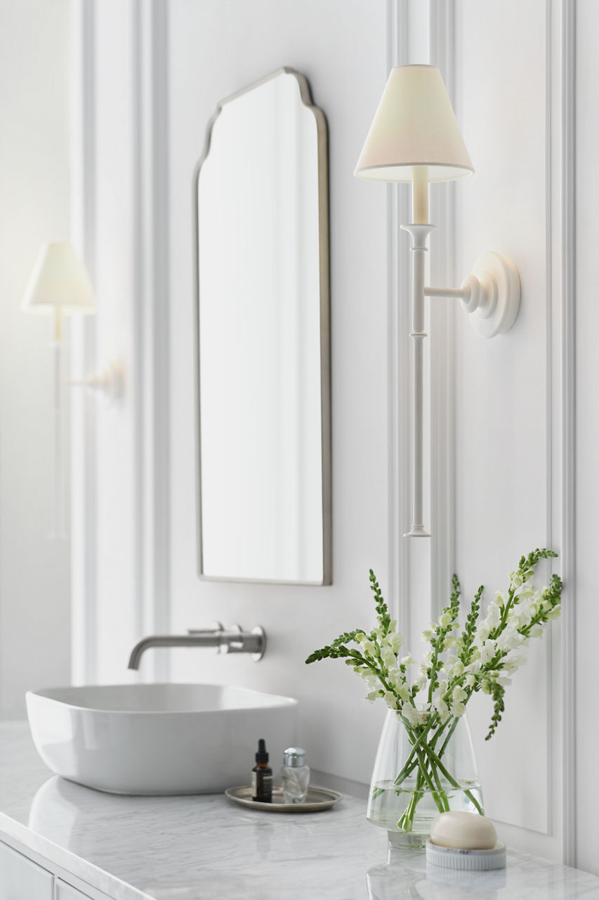 Piaf Large Tail Sconce | Plaster White | Linen Shade