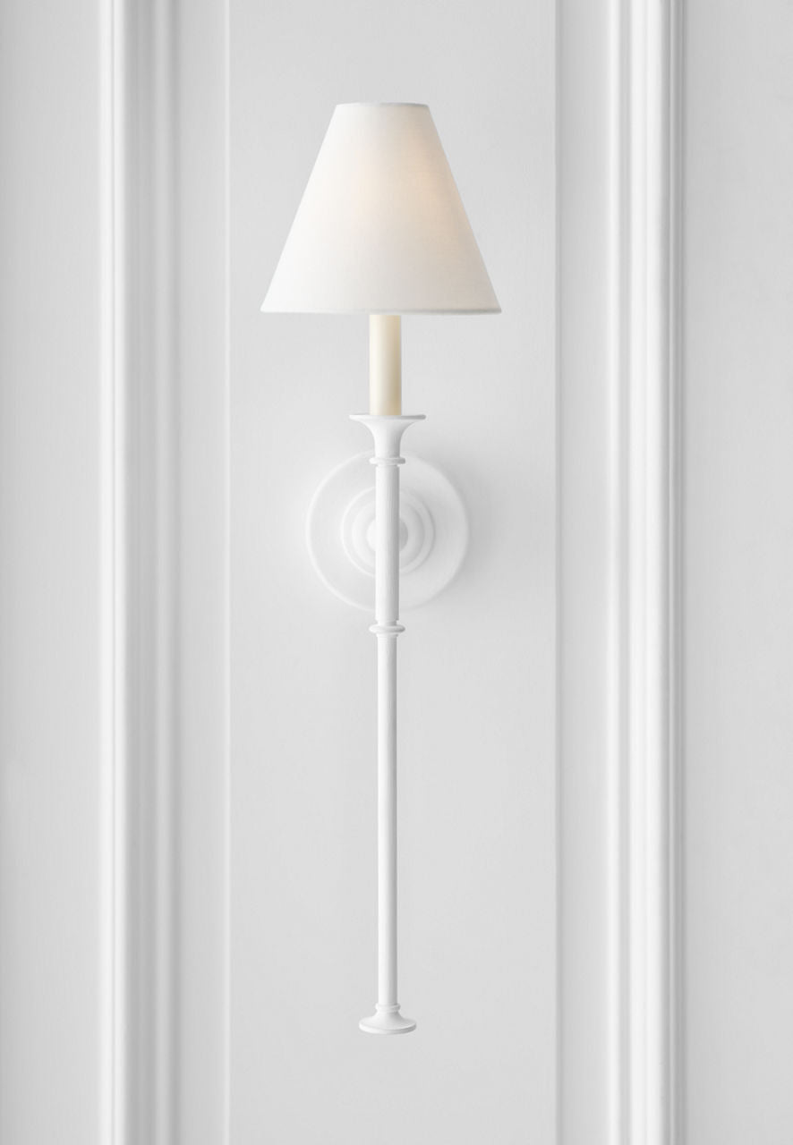 Piaf Large Tail Sconce | Plaster White | Linen Shade