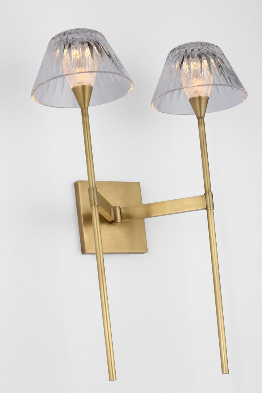 Blaze 19" 2 Light Tail Sconce | Natural Brass | Clear Crystal
