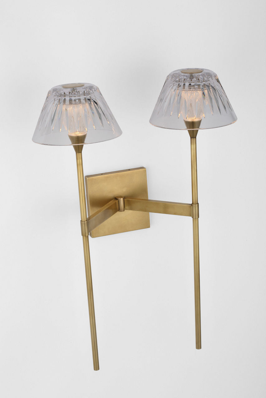 Blaze 19" 2 Light Tail Sconce | Natural Brass | Clear Crystal