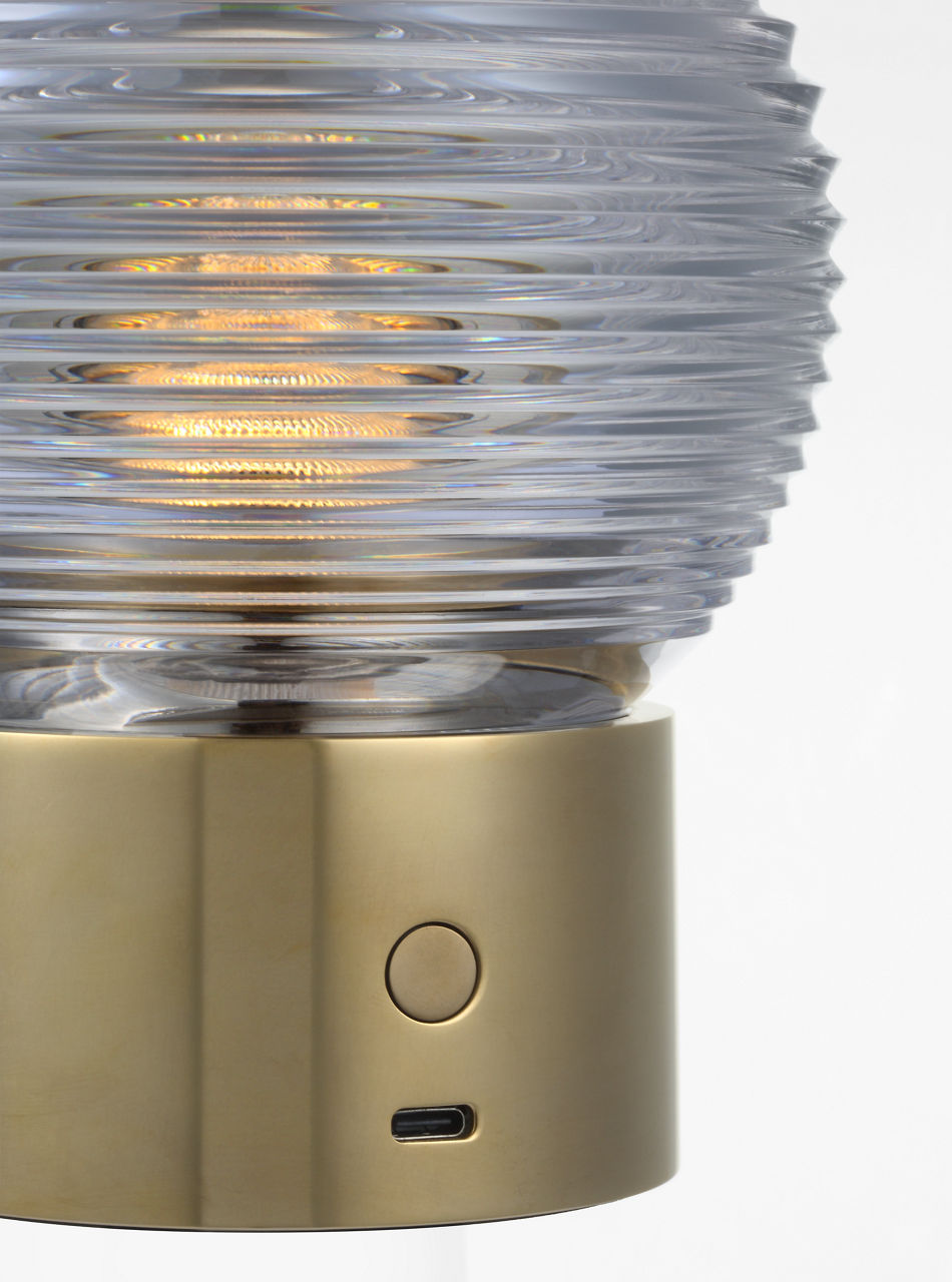 Circon 7" Rechargeable Accent Lamp | Natural Brass | Clear Crystal