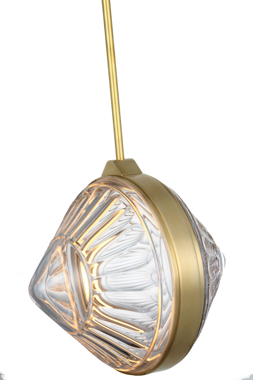 Copper Coast 15" Pendant | Natural Brass | Olive Cut Clear Crystal