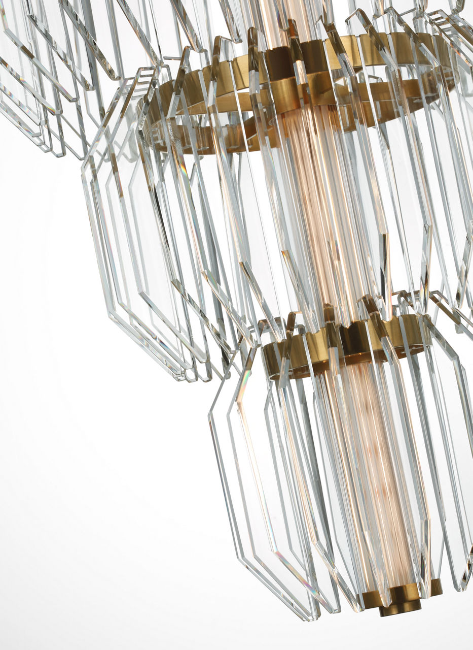 Killarney 19" Layered Entry Chandelier | Natural Brass | Clear Crystal