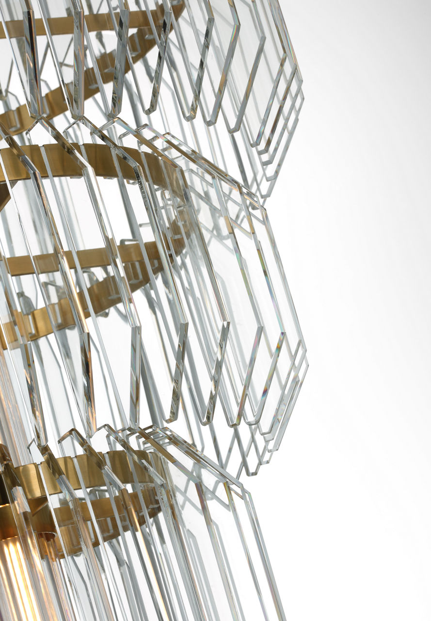 Killarney 19" Layered Entry Chandelier | Natural Brass | Clear Crystal