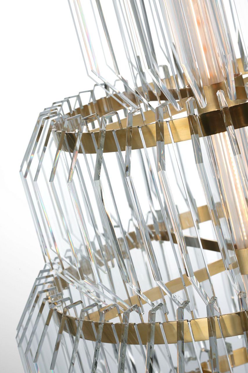 Killarney 19" Layered Entry Chandelier | Natural Brass | Clear Crystal