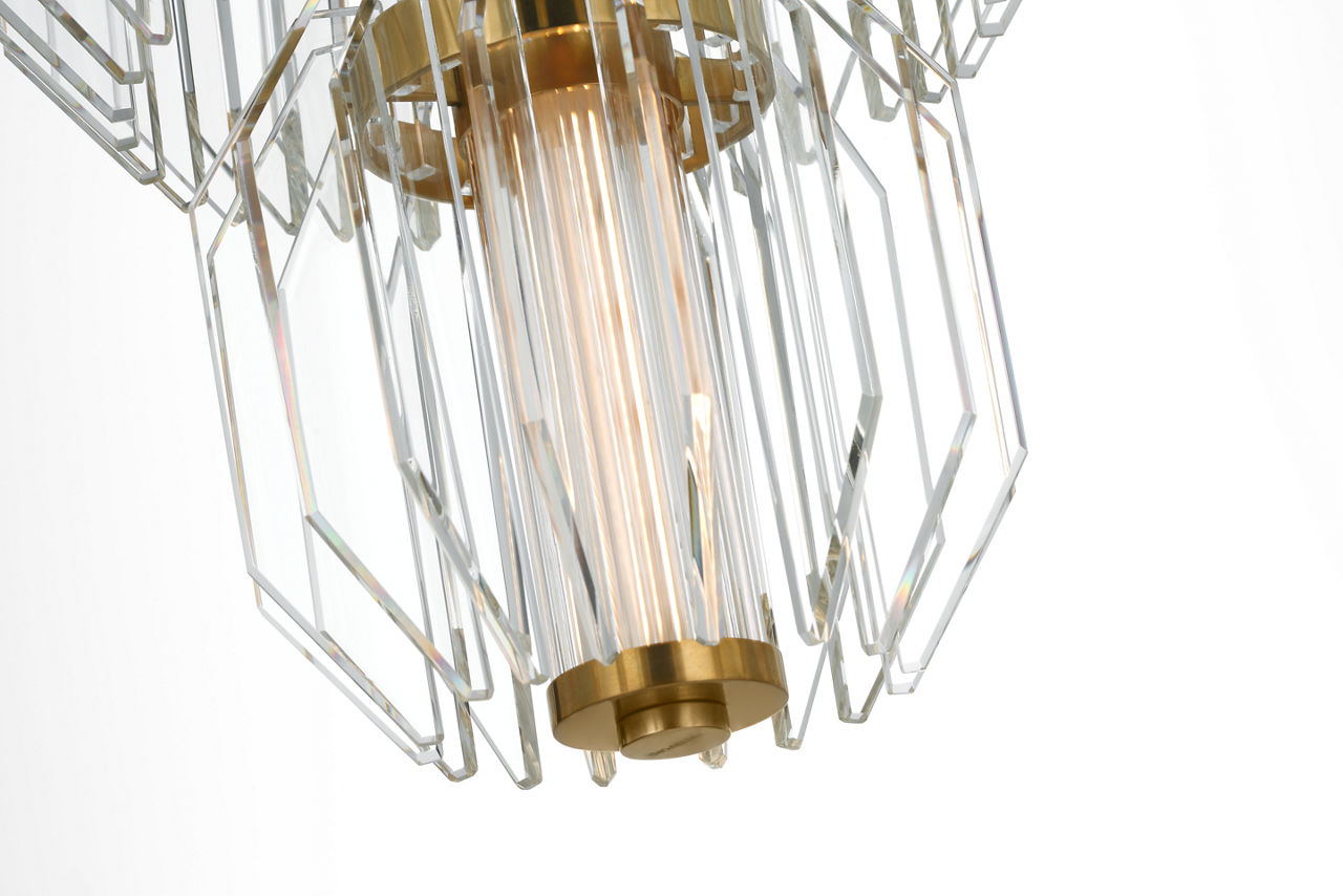 Killarney 19" Layered Entry Chandelier | Natural Brass | Clear Crystal