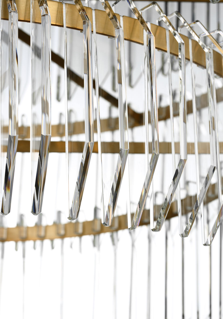 Killarney 32" Layered Drum Chandelier | Natural Brass | Clear Crystal