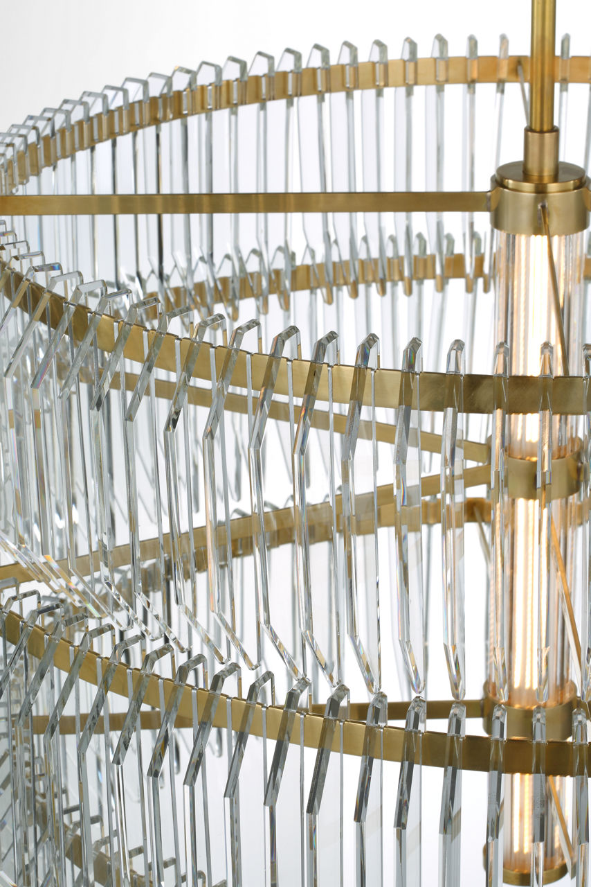 Killarney 32" Layered Drum Chandelier | Natural Brass | Clear Crystal