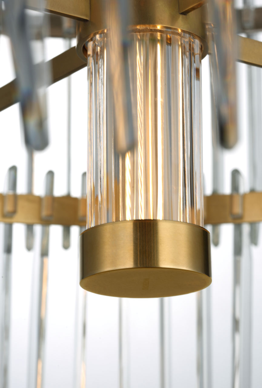 Killarney 32" Layered Drum Chandelier | Natural Brass | Clear Crystal