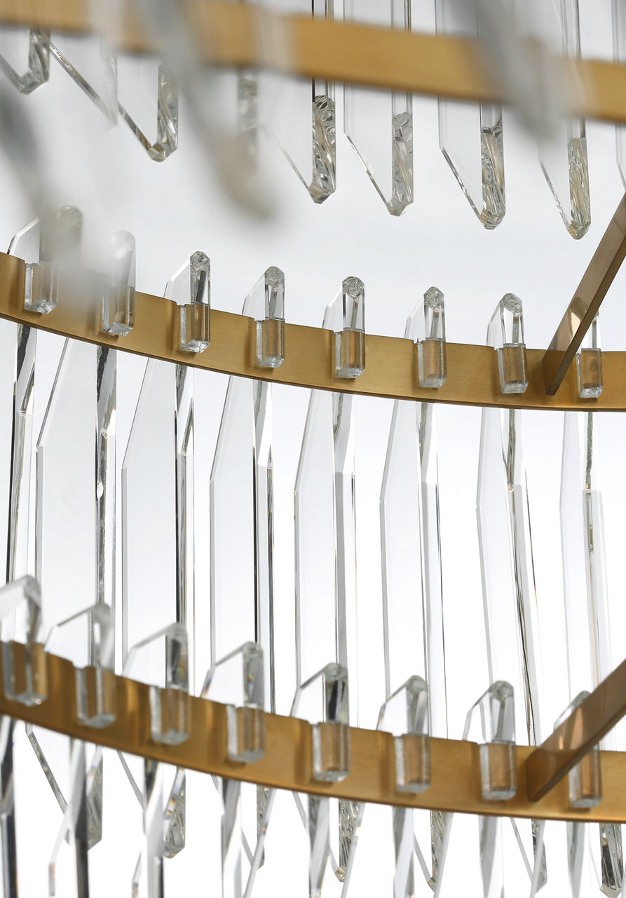 Killarney 32" Layered Drum Chandelier | Natural Brass | Clear Crystal