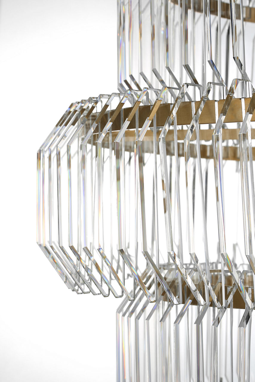 Killarney 32" Layered Drum Chandelier | Natural Brass | Clear Crystal