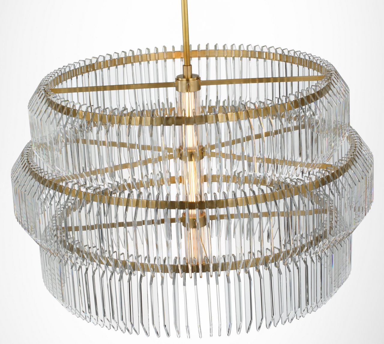 Killarney 32" Layered Drum Chandelier | Natural Brass | Clear Crystal