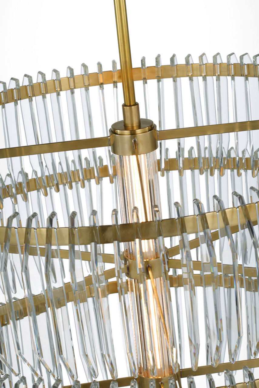 Killarney 32" Layered Drum Chandelier | Natural Brass | Clear Crystal