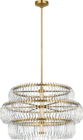 Killarney 32" Layered Drum Chandelier | Natural Brass | Clear Crystal